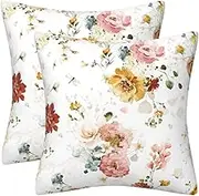 Set of 2 Cushion Cover 50cm x 50cm Double-Sided Elegant Pink Yellow Flowers Soft Velvet Modern Decor Square Pillow Cases for Sofa Bed Couch Outdoor Cushions Covers 20x20 Inches Home Decorations