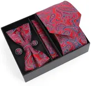 [GTLZHFXS] Men'S Ties 1 Set Of Men'S Polyester Silk Tie Tie Cufflinks Square Scarf Set