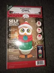 Christmas Inflatable Owl with Santa Hat 4' LED Light Up Outdoor / Indoor NEW