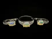 Opal from Ethiopia 9x7 mm decorate Cz Ring Earring Sets 925 Sterling Silver