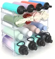 Water Bottle Organizer - 4 Pack Clear Stackable Bottle Storage Rack and Wine Rac