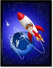 Nursery Space Ship Rocket Spaceman Earth Kids Bedroom Art Print Framed Poster Wall Decor 12X16 Inch