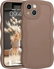 [YINLAI] for iPhone 13 Case Cute Curly Wave Frame Shape Soft TPU Silicone Cover for Women Men Camera Protection Shockproof Phone Case for iPhone 13 6.1" Brown