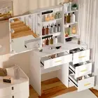 LED Lighted Dressing Table with Sliding Mirror and 4 Drawers Makeup Vanity Desk