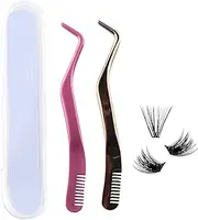 FADLASH Lash Tweezers for Individual Lashes 2pcs DIY Eyelash Extension Supplies Lash Applicator Tool Cluster Lashes Eyelash Tweezers for False Lash Extension Tweezers FADLASH (1 Pink+1 Rose Gold)