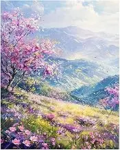 TAOPAOLAB Spring Landscape Paint by Numbers Kit for Adults - DIY Blossoming Hillside Scene Painting on Canvas 16x20 Inches, Acrylic Paint Set, Suitable for Beginners, Art for Home Decoration or Gifts