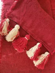 Mud Pie Table Runner, Country Chic Solid Red Table Runner with Tassels 18x90