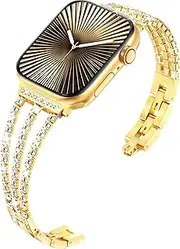 Compatible with Apple Watch Band 42mm 41mm 40mm 38mm 46mm 45mm 44mm 49mm, Bling Metal Strap for iWatch Series 10 SE 9 8 7 6 5 4 3 2 1 Ultra 2 1,Thin Jewelry Apple Watch Bracelet Bands for Women