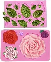 Large Rose Mold Silicone,Rose Flower and Leaves Fondant Cake Molds,Leaf Candy Chocolate Molds for Wedding Cake Decoration, Sugarcraft,Cupcake Topper,Polymer Clay,Soap Wax Making Crafting Projects