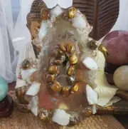 Tiger Eye-Calcite-Peach Moonstone Gemstone & Resin Geode (GEO5)