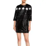 Aidan Mattox Star Sequin Cocktail Shift Dress Black White Mini Women's Size 6