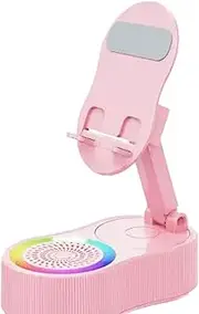 No-Pair Magic Speaker Stand – Bluetooth 5.3, Drop-to-Play Sound, 360° Rotation, RGB Light for Desk/Home (Pink)