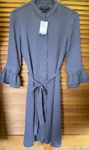 BANANA REPUBLIC, WOMENS 0, GRAY BUTTON FRONT SHIRT BELTED SHORT DRESS, NWT