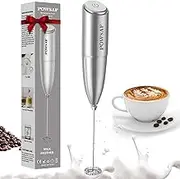 POWSAF Electric Milk Frother, Handheld Milk Frother Stick, Milk Frother Stick, 13000 RPM, Milk Frother for Coffee, Latte, Cappuccino, Black/Silver