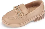 [Coutgo] Girls Slip On Penny Loafers Platform School Uniform Flats Round Toe Chunky Heel Dress Shoes
