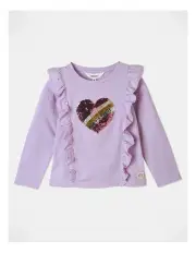 [Milkshake] Frill Shoulder Heart Flip Sequin Top in Lilac