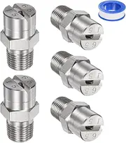 uxcell 5-Pack Flat Fan Spray Tip, 65 Degree 1/8BSPT Male Stainless Steel Pressure Washer Nozzles Cleaner Nozzle Replacement W Sealing Tape for Water Guns (2.4mm Orifice)