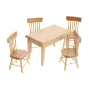 5 Pcs Wooden Lovers 1/12 Dollhouse Mini Dining Table Chair Asseccories