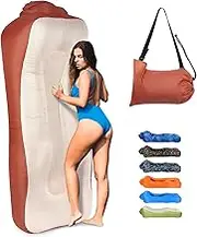 Inflatable Lounger Air Sofa Lightweight, Portable Inflatable Sun Lounger with Carry Bag, Waterproof Blow Up Camping Sofa for Beach Pool Music Festival, Red & Beige