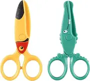 2PCS Children Safety Scissors Set,Blunt Tip Scissors Kids Scissors,Cute Crocodile Toucan Shape Design Kids Preschool Training Scissors,Art Craft Child-Safe Scissors for School Scrapbooking Supplies