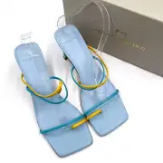 Marc Fisher Calida Sandals Blue Yellow Leather Strap Square Open Toe Sz 10