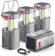 LETMY 4 Pack Camping Lantern, Rechargeable LED Lanterns, Solar silvery