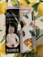 Bonds Zip Wondersuit Zippy Size 00 3-6 M White Pizza Tomato Soup Basil BNIP NEW