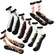 CHILDWEET Socks Women 5 Sets of Embroidered Ankle Socks Thin Breathable for Stylish Summer Fashion