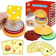 Jaxbo Wooden Montessori Toys Hamburger Stacking Toys for 3 4 5 Year Old Kids,Realistic Play Food with 10 Order Cards Develop Fine Motor Skills