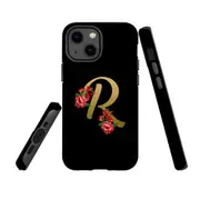 For Apple iPhone 13 mini Case, Armour Back Cover, Embellished Letter R