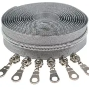 #5 Silver Metallic Nylon Coil Zippers by The Yard Bulk Coil Zipper Roll 10 Ya...