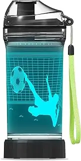 YuanDian Soccer Gifts, Light Up Kids Water Bottle with 3D Soccer Illusion Lamp- 14 OZ Tritan BPA Free - Cool Drinking Cups Gift School Kids Boy Child Sport football Lovers