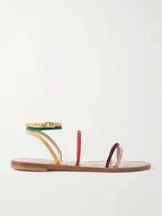 [AMANU] AMANU - The Constantia Leather-trimmed Suede Sandals - Red - US12 US 12 Red