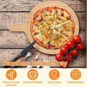 Wood Cutting Board Long Handle Wood Pizza Board Round Serving Board with leDBo