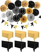 27 Pcs Graduation Party Decoration, 6 Pcs Disposable Tablecloth 21 Pcs Hanging Paper Fans, Pom Poms Flowers, Garland String Polka Dot and Triangle Flag Set for Birthday, Baby Shower, Wedding