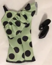 MTM or Model Muse Barbie Doll Outfit Dress Romper Green Polka Dot & Shoes