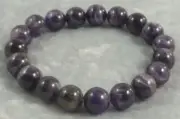 Chevron Amethyst 10mm Round Bead Bracelet
