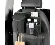 Car Seat Back Organizer Car Seat Back Storage Bag with Hook Suede Car Tissue Box-Black