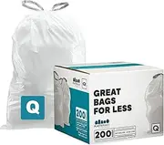 Plasticplace Custom Fit Trash Bags │ Simplehuman Code Q Compatible (200 Count) │ White Drawstring Garbage Liners 13-17 Gallon / 40-65 Liter │ 25.25" x 32.75"