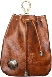 [Generic] Small Cowhide Leather Wallet, Vintage Coin Purse Made of Genuine Leather with Drawstring, Coin Organiser, Small Purse for Men and Women, Dark coffee, Siehe Beschreibung, See description