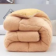 KCCRHIN Sherpa Super Warm Comforter Double Sided Plush Comforter Thickened Comforter Core for Autumn Winter Cold Weather Fluffy Quilt Blanket Thick Wintering Warm Quilt,Khaki,180 * 220cm/3kg