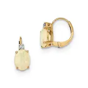 14k Yellow Gold Oval Australian Opal u0026 Real Diamond Leverback Earrings