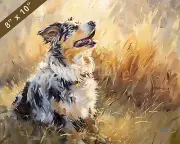 Australian Shepherd painting in a sunlit field 8x10 Print