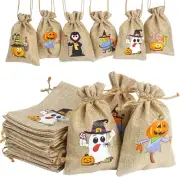 LOKIPA 24 Pack Halloween Burlap Gift Bags with Drawstring Small Jute Pouches for