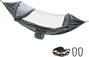 Camping Hammock - Travel Hammock, 106.29 Inches Tree Hammocks - 2 in 1 Sun Visor Nylon Foldable Outdoor Hammock with 360° Mesh Fly Protection, Perfect for Camping, Hiking, and Backyard Use