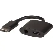 Digitech 90mm Male USB-C to Female USB-C & 3.5mm AUX Audio Headphone Adaptor