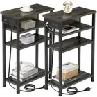 Narrow Side Table with Charging Station, Set of 2, End Table for Small Spaces...