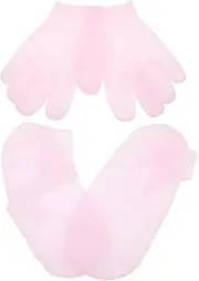EXQUIMEUBLE 2 Pairs Moisturizing Socks and Gloves Gel Spa Sock Glove in Repair Dry and Chapped Skin Care Pink