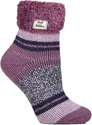 [HEAT HOLDERS] | Sockshop | Ladies Winter Warm Thermal Sleep Socks | Feather Turn Over Cuff | TOG 2.34 | Bigfoot Size | Women's UK 9-12 / US 10-13 | Halda Mulberry Stripe