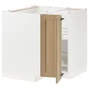 METOD corner base cabinet with carousel, white/Vedhamn oak, 88x88x80 cm
